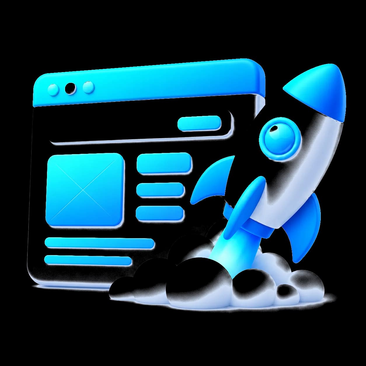 Browserfenster mit einer startenden Rakete daneben
