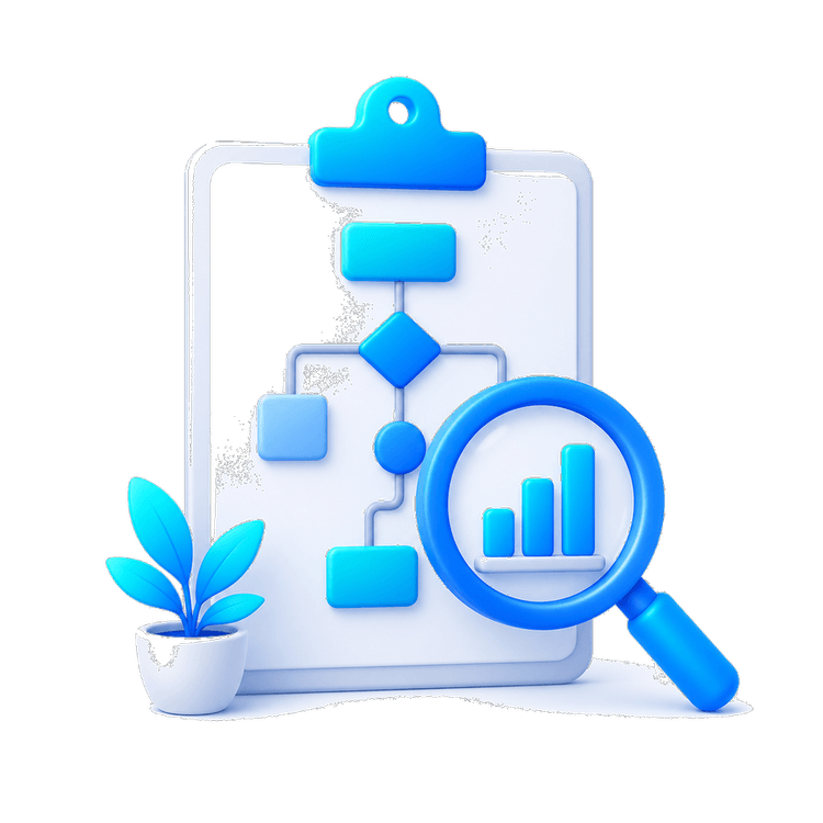 Analyse und Verstehen: Prozessdiagramm mit Lupe