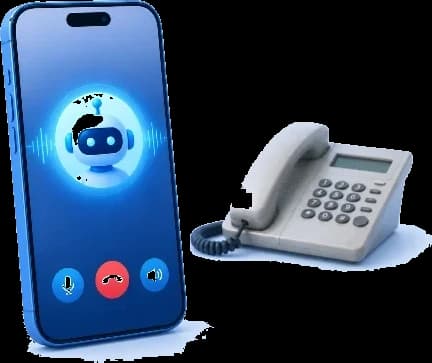 Laufendes Gespräch auf dem Smartphone neben einem Tischtelefon